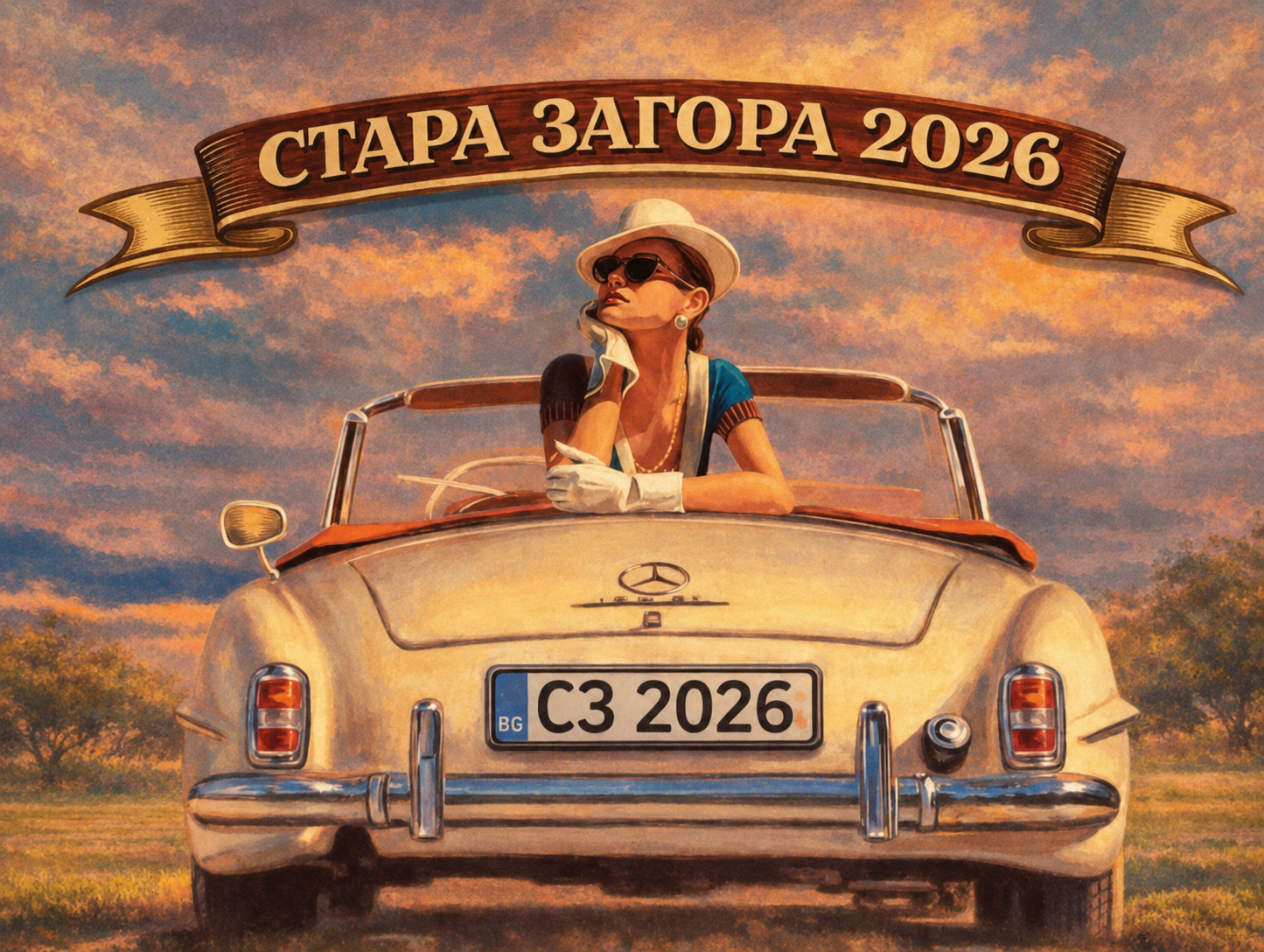 Ретро плакат на XXI-ви Международен автомобилен ретро събор Стара Загора 2026
